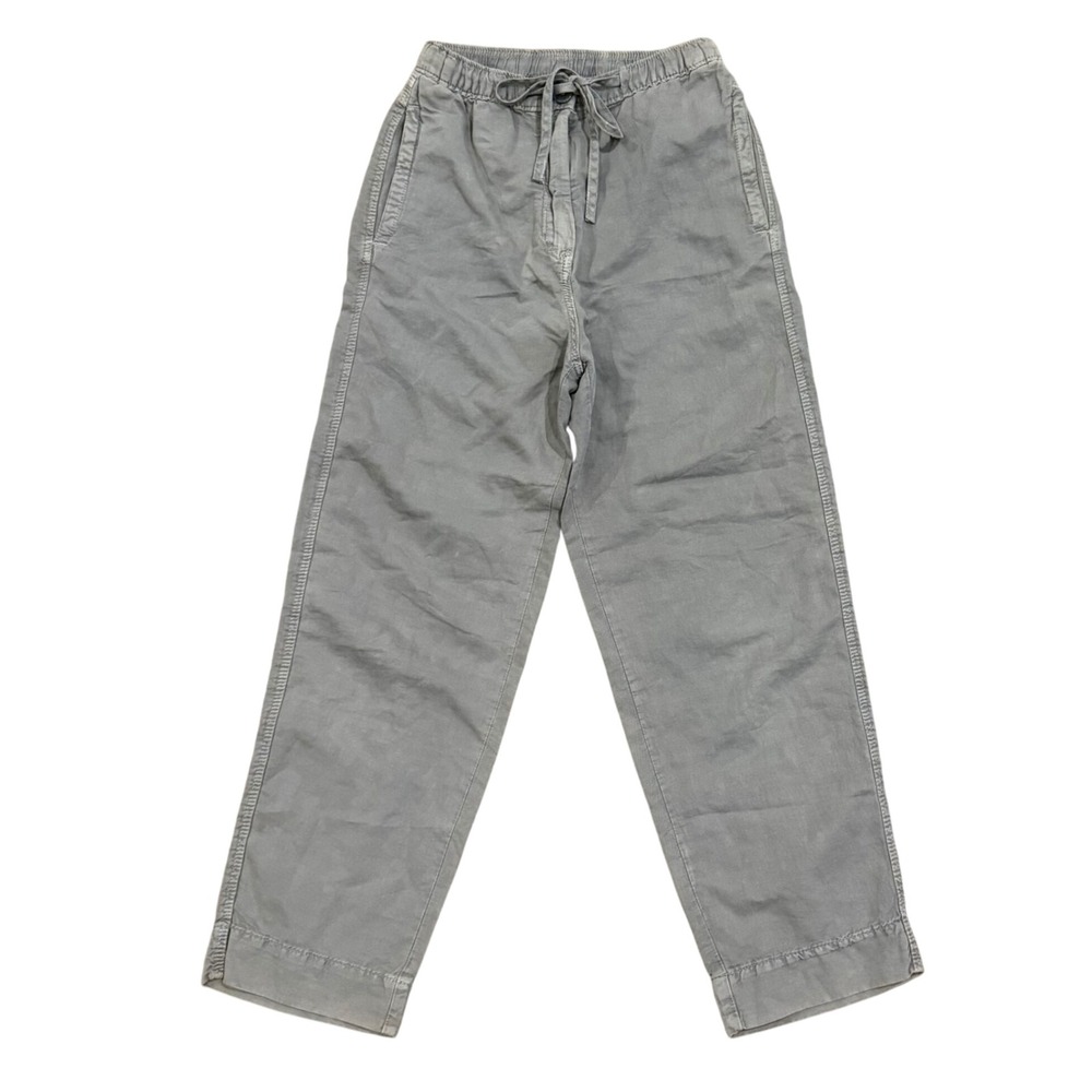 ZARA Women Gray Linen Drawstring Waist Cropped Wide Leg Pants Size Small